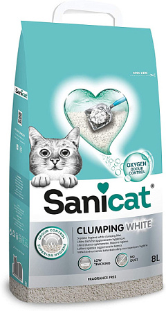 Комкующийся белый бентонитовый наполнитель для котов без пыли и запаха Sanicat Clumping White Fragrance Free