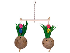 Натуральная игрушка для больших попугаев Качель с кокосом Swing Big Parrot Toy Nobby