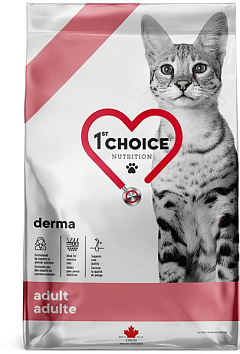 Безглютеновий сухий корм з лососем для котів з чутливою шкірою 1st Choice Derma Adult 1+