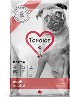 Безглютеновий сухий корм з лососем для собак з чутливою шкірою 1st Choice Derma Adult All Breeds Безглютеновий сухий корм з лососем для собак з чутливою шкірою 1st Choice Derma Adult All Breeds