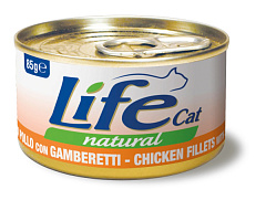 Консерва для кошек Куриное филе с Креветками Life Cat Natural Chicken Fillets & Shrimps Консерва для кошек Куриное филе с Креветками Life Cat Natural Chicken Fillets & Shrimps