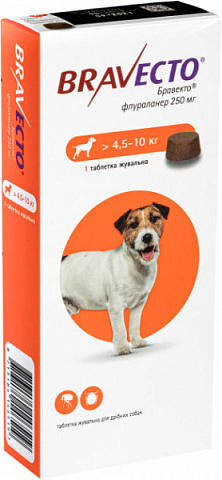 Жувальні таблетки для цуценят та собак вагою 4,5-10 кг від бліх та кліщів Бравекто MSD Animal Health Bravecto