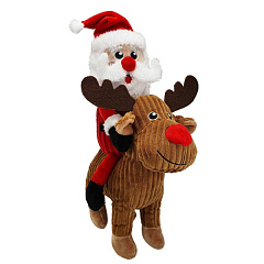 Новогодние мягкие игрушки для собак Плюшевый Санта на Олене с пищалкой Santa Reindeer Plush Xmas Nobby