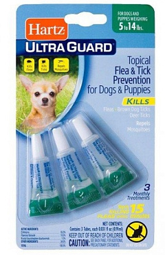 Антипаразитарные капли для собак весом 2,5-6 кг от блох и клещей Hartz Ultra Guard Flea & Tick Spot-on Dogs