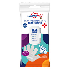 Очищуючі вологі рукавички для собак та котів з Хлоргексидином Amoremio Wet Wipes-Glove Chlorhexidine