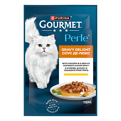 Вологий корм для кішок з Куркою у соусі зі смаком Курки Гриль Purina Gourmet Perle Gravy Delight Chicken Вологий корм для кішок з Куркою у соусі зі смаком Курки Гриль Purina Gourmet Perle Gravy Delight Chicken