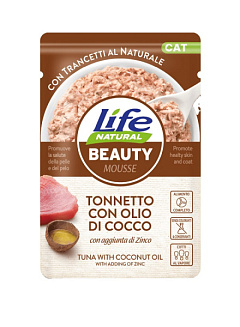 Вологий корм для здорової шерсті котів Тунець з Кокосовою олією Life Cat Natural Beauty Tuna & Coconut Oil