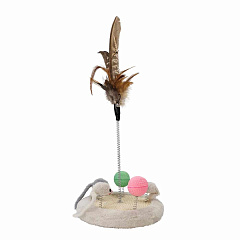 Ігровий майданчик для котів Мишенята з брязкальцем, кульками та пером на пружинці Plush Nobby