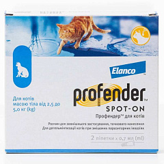 Капли на холку для котят и котов весом 2,5-5 кг против круглых и ленточных гельминтов Профендер Elanco Profender Spot-on Cats