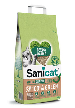 Рослинний комкуючий біорозкладний наповнювач без пилу для котів Sanicat Natura Activa 100% Green