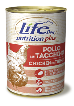 Беззернова консерва для собак Курка з Індичкою Life Dog Nutrition Plus Chicken & Turkey Беззернова консерва для собак Курка з Індичкою Life Dog Nutrition Plus Chicken & Turkey