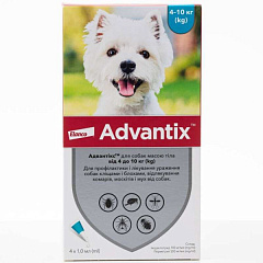Антипаразитарні краплі для собак вагою 4-10 кг від бліх, кліщів, волосоїдів та вошей Адвантікс Elanco Advantix Dogs