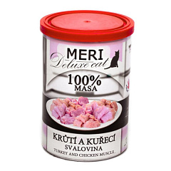Консервоване м'ясо для котів М'ясо Індички та Курки без кісток FALCO MERI Deluxe Cat 100% Meat Turkey & Chicken Muscle