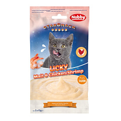 Беззернові ласощі для котів Крем із Курки та Креветок з Таурином Nobby StarSnack Cat Licky Chicken,Shrimp & Malt