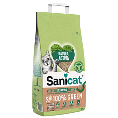 Рослинний комкуючий біорозкладний наповнювач без пилу для котів Sanicat Natura Activa 100% Green