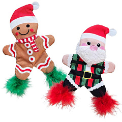 М'яка іграшка для котів Санта та Пряня з котячою м'ятою Santa & Gingerbread Man Soft Catnip Xmas Nobby