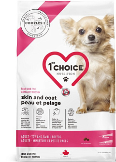 Сухой корм с ягненком и рисом для здоровья кожи и шерсти собак маленьких пород 1st Choice Healthy Skin & Coat Toy & Small Adult