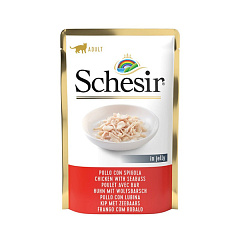 Влажный корм для котов в возрасте от 1 года Куриное филе с Окунем в желе Schesir Adult Cat Chicken Fillets & Seabass in Jelly Влажный корм для котов в возрасте от 1 года Куриное филе с Окунем в желе Schesir Adult Cat Chicken Fillets & Seabass in Jelly