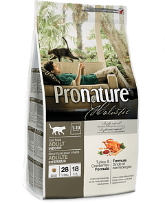 Сухий холістик корм для дорослих кішок, що живуть у приміщенні з індичкою та журавлиною Pronature Holistic Adult Turkey&Cranberries