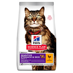 Сухий корм з куркою для котів з чутливим травленням та шкірою Hill's Science Plan Cat Sensitive Stomach & Skin Adult 1+ Chicken