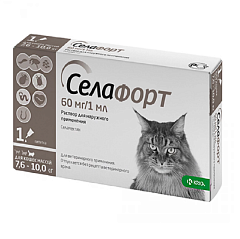 Антипаразитарные капли для котов весом 7,6-10 кг от блох, власоедов, гельминтов и кожных клещей Селафорт KRKA Selafort Cats Антипаразитарные капли для котов весом 7,6-10 кг от блох, власоедов, гельминтов и кожных клещей Селафорт KRKA Selafort Cats