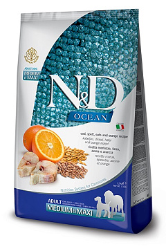 Сухий корм для собак з Тріскою, Апельсином та Злаками Farmina N&D AG Ocean Medium & Maxi Adult Cod & Orange