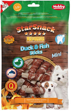 Лакомства для зубов щенков и маленьких собак Палочка с Уткой и Треской Nobby StarSnack Mini Dental BBQ Duck Fish Stick Лакомства для зубов щенков и маленьких собак Палочка с Уткой и Треской Nobby StarSnack Mini Dental BBQ Duck Fish Stick