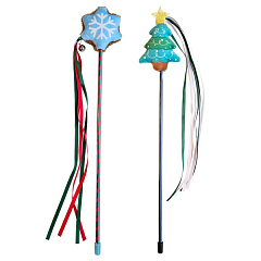 Вудочка для котів Сніжинка та Ялинка з котячою м'ятою Snowflake & Tree Soft Catnip Rod Xmas Nobby