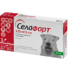 Капли для собак весом 10,1-20 кг от блох, власоедов, гельминтов и кожных клещей Селафорт KRKA Selafort Dogs