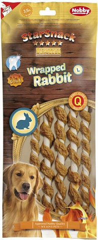 Ласощі для чищення зубів собак Жувальна Паличка з Кролика Nobby StarSnack Dental BBQ Wrapped Rabbit