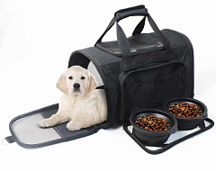 Дорожная сумка-переноска с силиконовыми мисками для собак и котов весом до 7-8 кг Nador Nobby