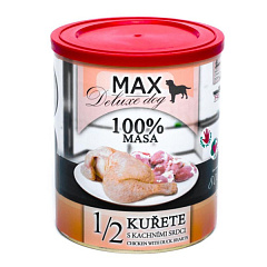Консервоване м'ясо для собак Куряча Чверть з Качиними Серцями MAX Deluxe Dog 100% Meat 1/2 Chicken & Duck Hearts