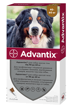 Антипаразитарні краплі для собак вагою 40-60 кг від бліх, кліщів, волосоїдів та вошей Адвантікс Bayer Advantix Dogs