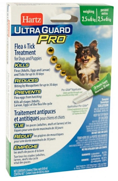Капли для собак весом 2,5-6 кг от клещей, блох, их яиц и личинок Hartz Ultra Guard Pro Flea & Tick Spot-on Dogs