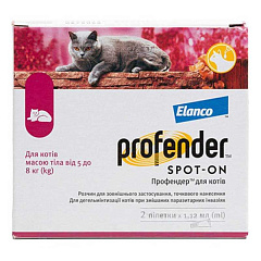 Краплі на холку для кошенят та котів вагою 5-8 кг проти круглих і стьожкових гельмінтів Профендер Elanco Profender Spot-on Cats