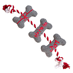 Новогодние мягкие игрушки для собак Тканевые Косточки на канате с пищалкой Bone Ropes Xmas Nobby