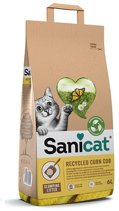 Кукурузный растворимый комкующийся наполнитель для котов без аромата Sanicat Recycled Corn Cob