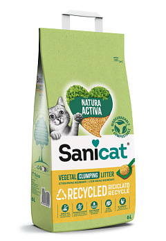 Кукурудзяний комкуючий біорозкладний наповнювач без пилу для котів Sanicat Natura Activa Recycled Clumping