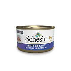 Консерва для котов в возрасте от 1 года Тунец с Анчоусами в желе Schesir Adult Cat Tuna & Whitebaits in Jelly