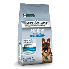 Беззерновой сухой корм для щенков с белой рыбой и картофелем Arden Grange Sensitive Puppy & Junior Fresh White Fish & Potato