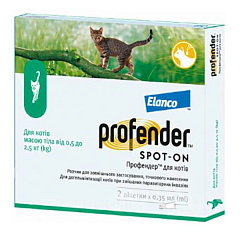 Краплі на холку для кошенят та котів вагою 0,5-2,5 кг проти круглих і стьожкових гельмінтів Профендер Elanco Profender Spot-on Cats
