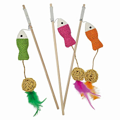 Игрушка удочка для котов Сизалевые рыбки с перьями Sisal Rod Nobby Игрушка удочка для котов Сизалевые рыбки с перьями Sisal Rod Nobby