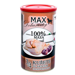 Консервоване м'ясо для собак Куряча Чверть з Серцем MAX Deluxe Dog 100% Meat 3/4 Chicken & Heart Консервоване м'ясо для собак Куряча Чверть з Серцем MAX Deluxe Dog 100% Meat 3/4 Chicken & Heart