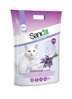 Впитывающий силикагелевый наполнитель для котов с ароматом лаванды Sanicat Diamonds Lavender