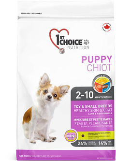 Сухой корм с ягненком и рисом для здоровья кожи и шерсти щенков маленьких пород 1st Choice Healthy Skin & Coat Toy & Small Puppy