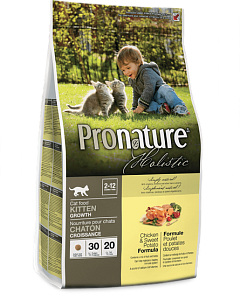Сухий холістик корм для кошенят від 2 до 12 місяців з куркою та бататом Pronature Holistic Kitten Chicken&Sweet Potato
